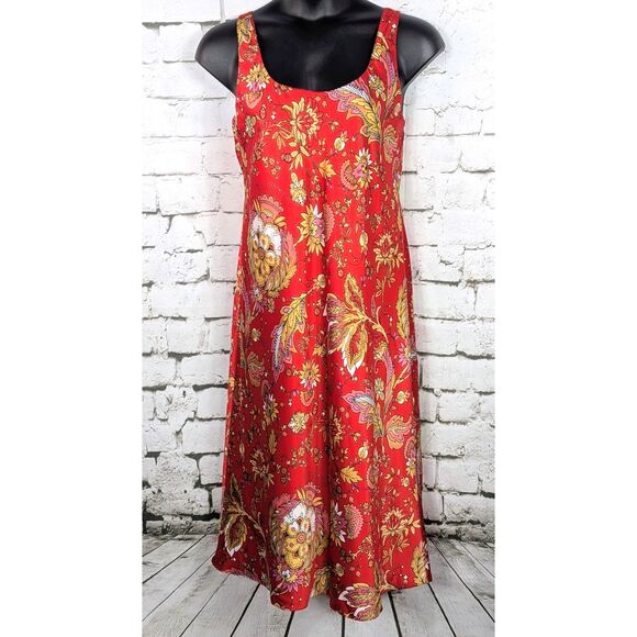 NATORI Paisley Floral Satin Slip Dress Midi Nightgown Boho Cottage Feminine XL - Picture 1 of 8